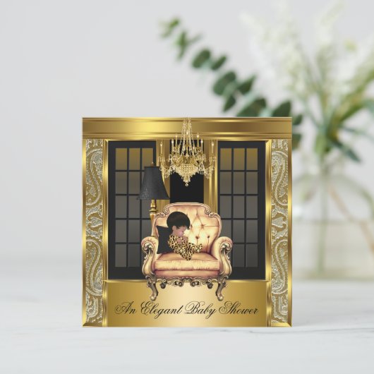 ベビーエレガントシャワーダマスクシャンデリア金ゴールド椅子3 招待状 (スタンド正面)
