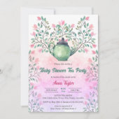 ベビーエレガントシャワーティーパーティーティーポットフローラ 招待状 (正面)