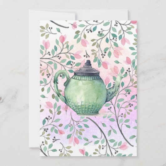 ベビーエレガントシャワーティーパーティーティーポットフローラ 招待状 (裏面)