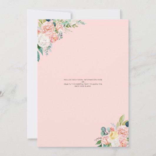 ベビーエレガントシャワーバイメールバラ金ゴールドピンクフローラ 招待状 (裏面)