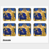 ベビーエレガントシャワーボーイプリンス王室のブルー金ゴールド スクエアシール (シート)