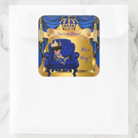 ベビーエレガントシャワーボーイプリンス王室のブルー金ゴールド スクエアシール (バッグ)
