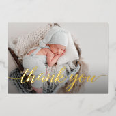 ベビーエレガントシャワー感謝してい写真You Script 箔招待状 (正面)