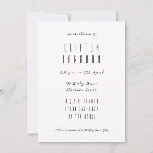 ベビーエレガントシャワー招待状テンプレート (裏面)