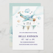 ベビーエレガントシャワー招待状 – 飛行機テーマ 招待状 (正面/裏面)