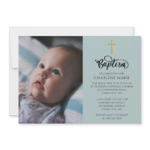 ベビーエレガントバプテスマ招待状（写真とクロス）