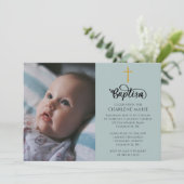 ベビーエレガントバプテスマ招待状（写真とクロス） 招待状 (スタンド正面)