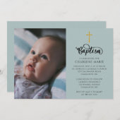 ベビーエレガントバプテスマ招待状（写真とクロス） 招待状 (正面/裏面)