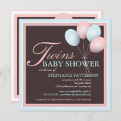 ベビーエレガントバルーンツインズベビーシャワー招待状 招待状 (正面/裏面)