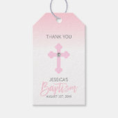 ベビーエレガントピンククロスサンキューバプティスガール ギフトタグ (正面)