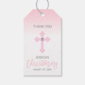 ベビーエレガントピンククロスサンキュー《キリスト教》洗礼式や命名式ガール ギフトタグ (正面)