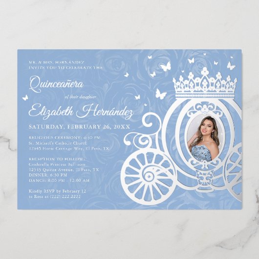 ベビーエレガントブルーキンセアニェラプリンセスフォトフォイル 箔招待状 (正面)