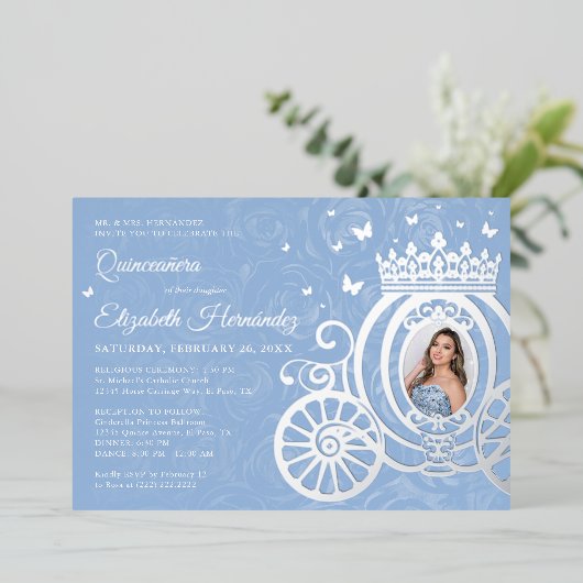 ベビーエレガントブルーキンセアニェラプリンセスフォトフォイル 箔招待状 (立ち正面)