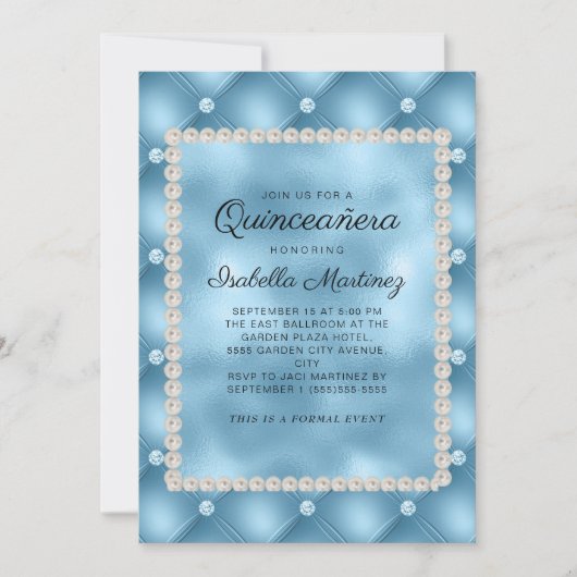 ベビーエレガントブルーキンチェニェラ写真パールジュエル 招待状 (正面)