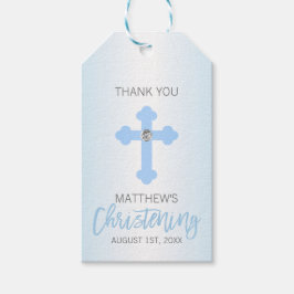 ベビーエレガントブルークロスサンキュー《キリスト教》洗礼式や命名式少年 ギフトタグ