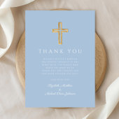 ベビーエレガントブルークロスボーイバプテスマ サンキューカード