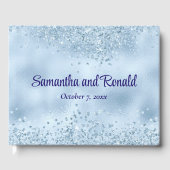 ベビーエレガントブルーグリッターとフォイル結婚ズ ゲストブック (正面)