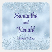 ベビーエレガントブルーグリッターとフォイル結婚ズ スクエアシール (正面)