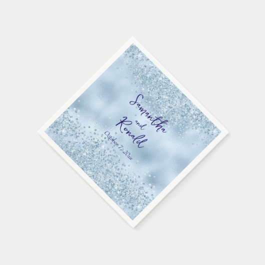 ベビーエレガントブルーグリッターとフォイル結婚ズ スタンダードカクテルナプキン (角)