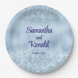 ベビーエレガントブルーグリッターとフォイル結婚ズ ペーパープレート