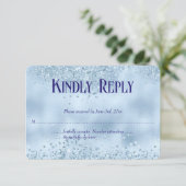 ベビーエレガントブルーグリッター&フォイルウェディングRSVPカード 出欠カード (スタンド正面)