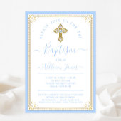 ベビーエレガントブルー金ゴールドバプテスマ 招待状