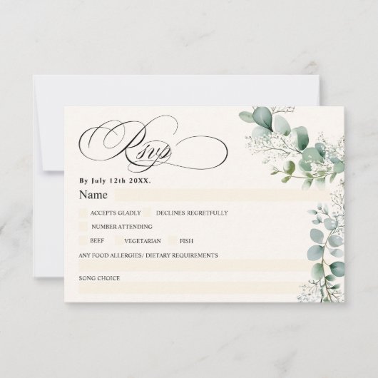 ベビーエレガントブレスリースほこりっぽい緑結婚の木 招待状 (正面)