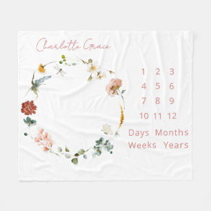 ベビーエレガントマイルストーンピンク水色フローラ フリースブランケット