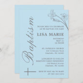 ベビーエレガントモダンブルーバプテスマ招待状 招待状 (正面/裏面)