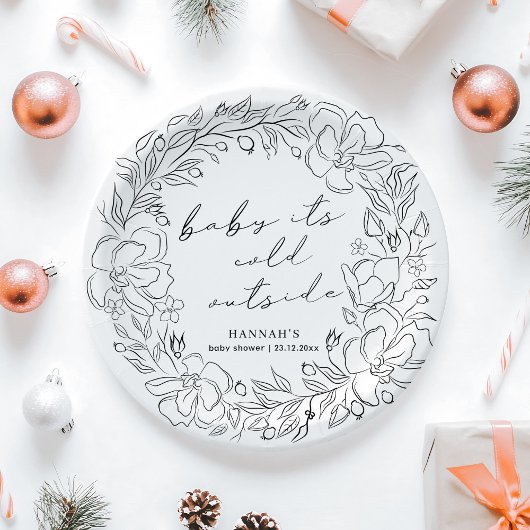 ベビーエレガント冬のシャワーライン外は寒い ペーパープレート