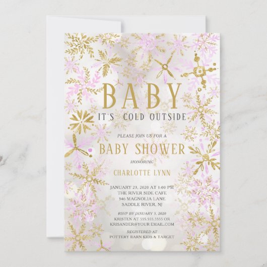 ベビーエレガント外の女の子の赤ちゃんシャワーが冷たい 招待状 (正面)