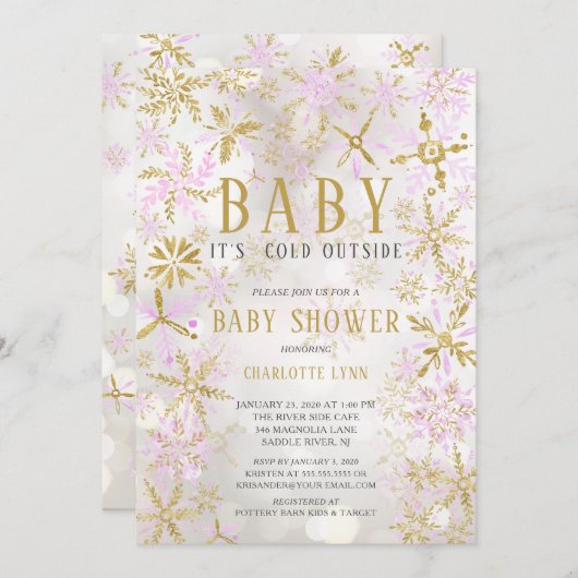 ベビーエレガント外の女の子の赤ちゃんシャワーが冷たい 招待状 (正面/裏面)