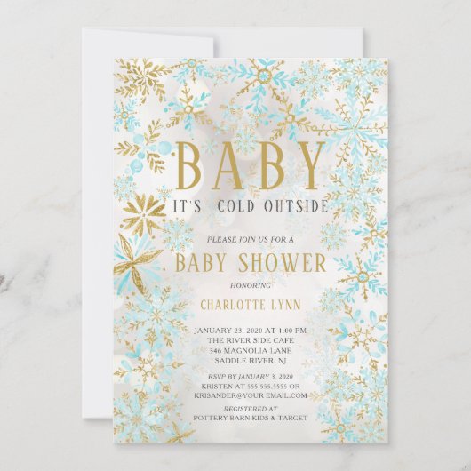 ベビーエレガント外の男の子の赤ちゃんシャワーが寒い 招待状 (正面)