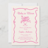 ベビーエレガント開花ピンクフローラ赤ちゃんシャワー 招待状 (正面)
