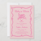 ベビーエレガント開花ピンクフローラ赤ちゃんシャワー 招待状 (正面)