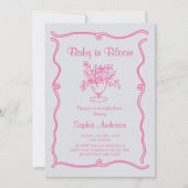 ベビーエレガント開花ピンクフローラ赤ちゃんシャワー 招待状 (正面)