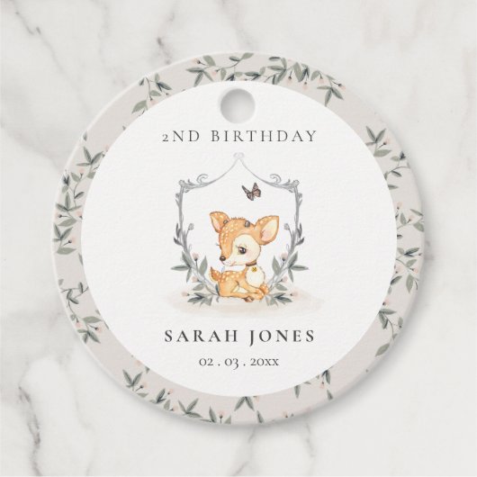 ベビーエレガント鹿フローラクレストエイジ誕生日 フェイバータグ (正面)