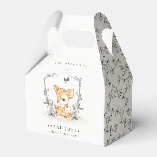 ベビーエレガント鹿フローラクレストエイジ誕生日 フェイバーボックス (正面サイド)