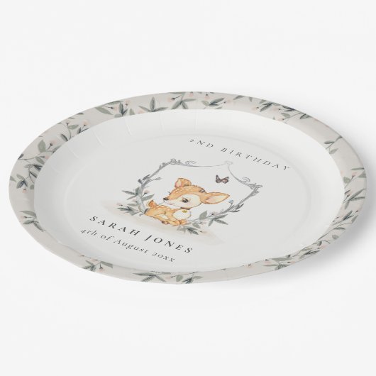 ベビーエレガント鹿フローラクレストエイジ誕生日 ペーパープレート (アングル)