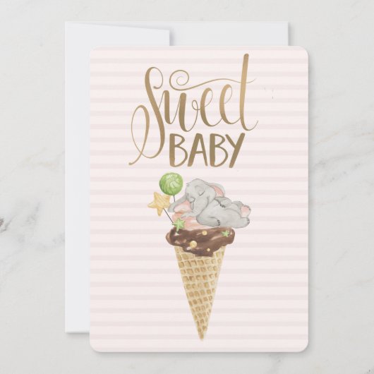 ベビーエレファントアイスクリームストライプの誕生日 招待状 (裏面)