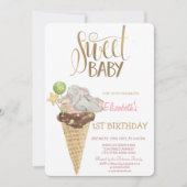 ベビーエレファントアイスクリームストライプの誕生日 招待状 (正面)