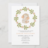 ベビーエレファントウォーターリースパステルベビーシャワー 招待状 (正面)