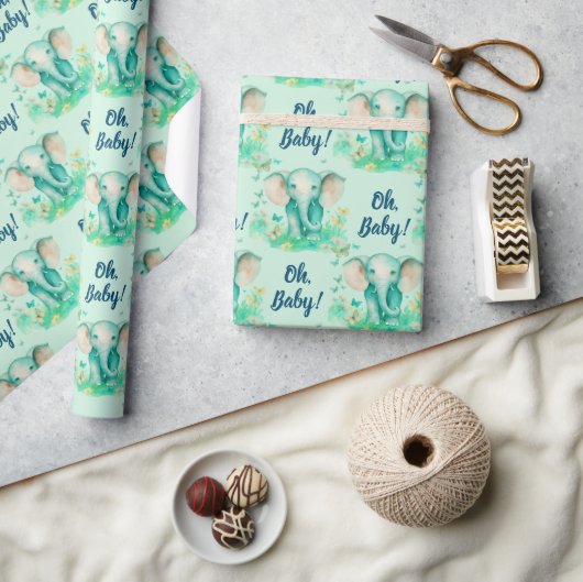 ベビーエレファントオベビーニュートラルベビーシャワー ラッピングペーパー (クラフト)