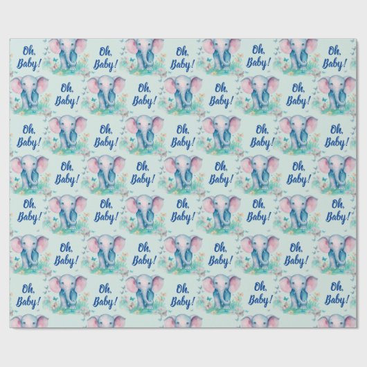 ベビーエレファントオ男の赤ちゃんベビーシャワー ラッピングペーパー (フラット)