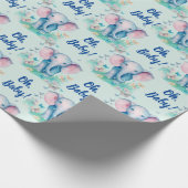 ベビーエレファントオ男の赤ちゃんベビーシャワー ラッピングペーパー (角)