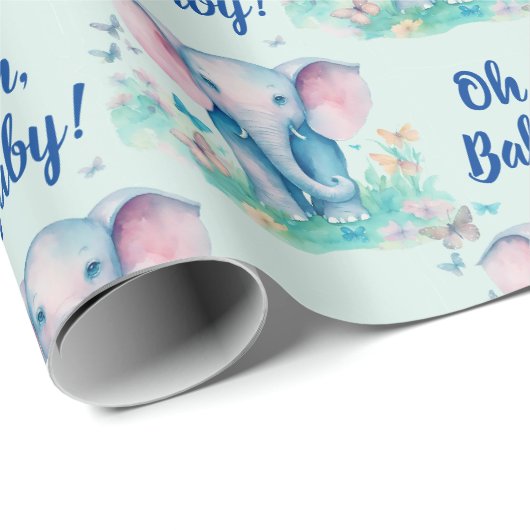 ベビーエレファントオ男の赤ちゃんベビーシャワー ラッピングペーパー (ロールコーナー)