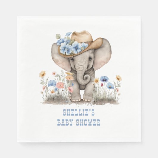 ベビーエレファントカウボーイウェスタンボホワイルドフラワー スタンダードランチョンナプキン (正面)