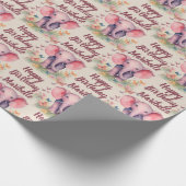 ベビーエレファントガールズパーソナライズされた誕生日 ラッピングペーパー (角)