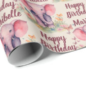 ベビーエレファントガールズパーソナライズされた誕生日 ラッピングペーパー (ロールコーナー)