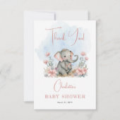 ベビーエレファントガールフローラピンクベビーシャワー サンキューカード (正面)